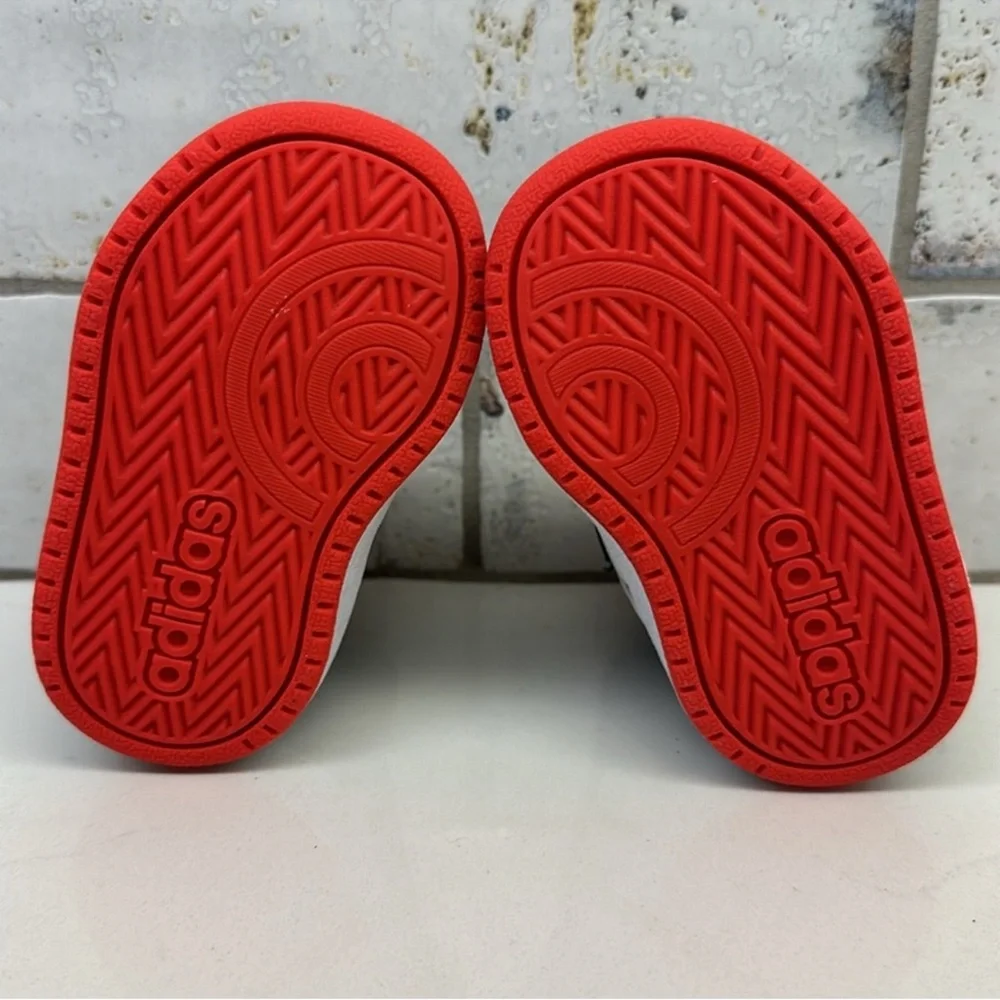 Adidas Hoops Mid 2.0 Toddler Shoes Size 3K Black White Red Velcro Sneakers